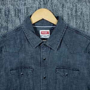 Wrangler Shirt men's XL Gray Denim long sleeve Black Pearl snap Casual Western